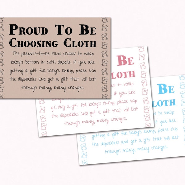 Baby Shower Invitation Insert - Proud to be Choosing Cloth - Cloth Diaper Request