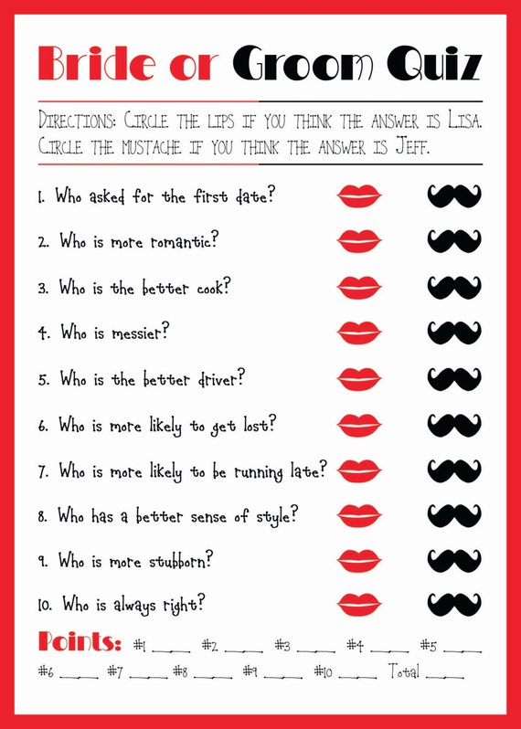 Bridal Shower Game Printable Bride Or Groom Trivia Lips Etsy