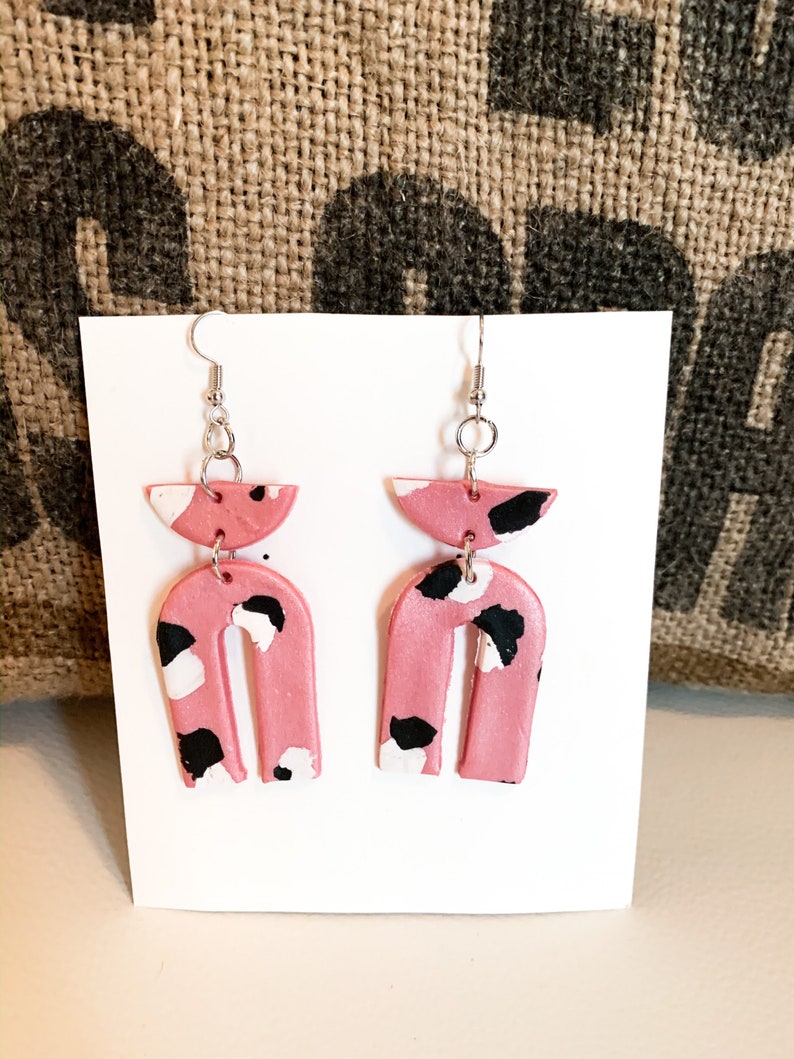 Cheetah print arch clay earrings
