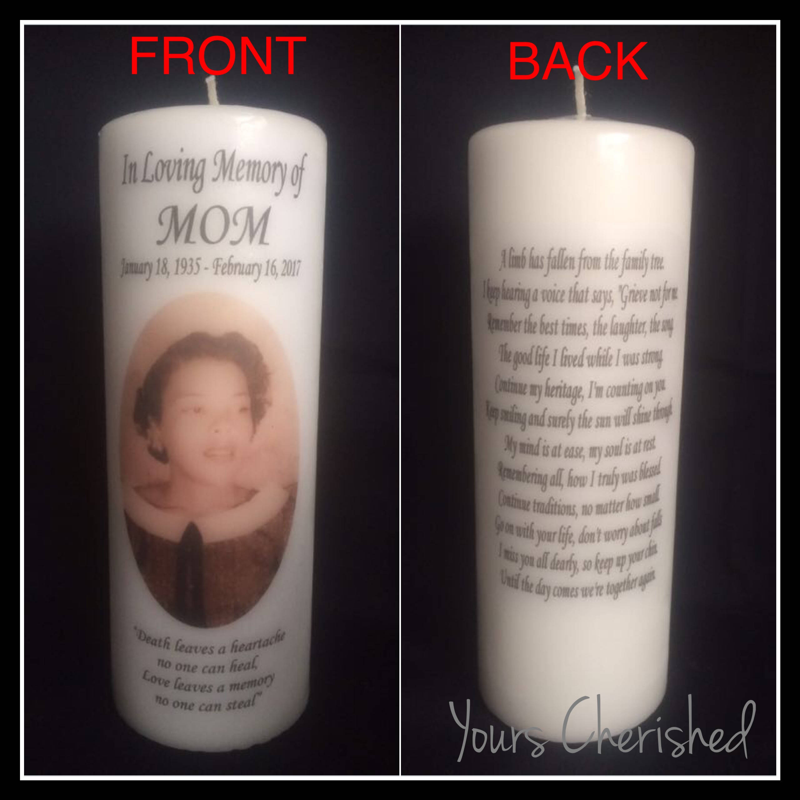 Memorial Candle Funeral Candle Tribute Candle Wedding Etsy