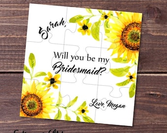 Will you be my bridesmaid gift sunflower puzzle, asking bridesmaids, be my bridesmaid gifts, bridesmaids cards, bridesmaid announcement