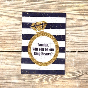 Ring Bearer Proposal Puzzle: Gold & Navy Wedding Invitation