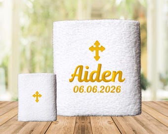 Personalized Baptism Towel with Angel Embroidery – Custom Christening Gift, Baby Shower Keepsake