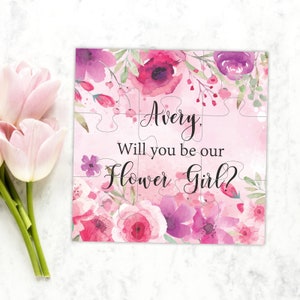 Regali per la ragazza dei fiori per il giorno del matrimonio, invito personalizzato al puzzle della ragazza dei fiori rosa, regalo personalizzato per la festa di nozze, sarai la nostra ragazza dei fiori