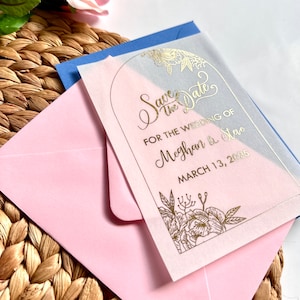 Arch Vellum Save the Date Custom Vellum Card Save our Date Invitation with Envelope Printed Vellum Overlay Invitation  Wedding Save the Date