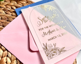 Arch Vellum Save the Date: Gold Foil Wedding Invitation with Envelope