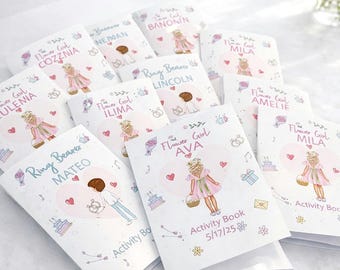Personalisiertes Kinder Hochzeit Aktivitätenbuch - Malen & Spiele für Blumenmädchen Ringträger Tisch Favor