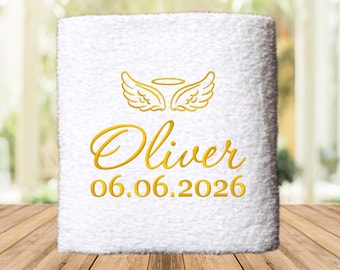 Personalized Baptism Towel with Angel Wings, Christening Towel Embroidered