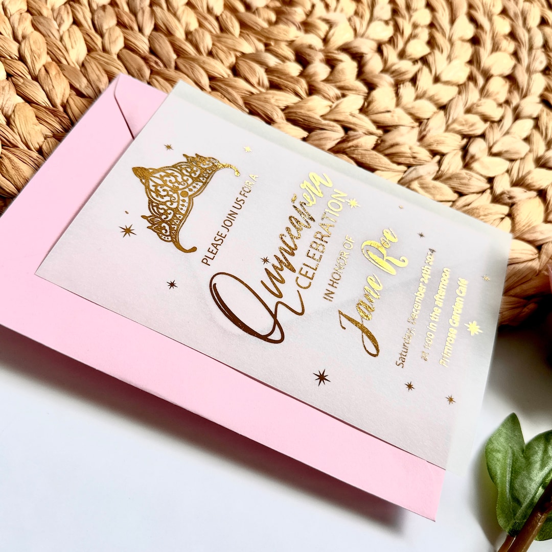 Vellum Quinceanera Birthday Invitation With Gold Foil Luxury Etsy