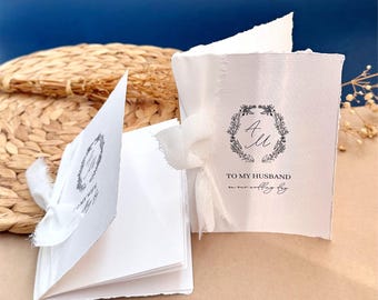 Deckle Edge Vow Books Set of 2 | His & Hers Personalized Keepsake with Silk Ribbon
