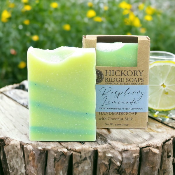 Raspberry Lemonade Natural Soap Bar with Creamy Coconut Milk & Shea Butter | Handmade Soaps by Hickory Ridge Soaps | Vegan Soap | Gift