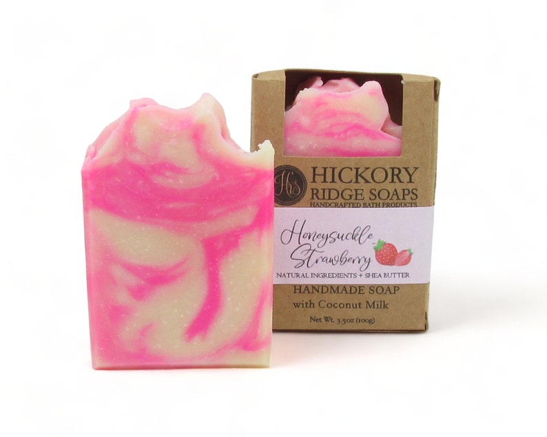 Honeysuckle Strawberry Soap Bar Strawberry Soap Honeysuckle Soap Bar Soap Handmade Soaps by Hickory Ridge Soaps image 3