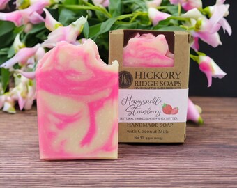 Honeysuckle Strawberry Soap Bar | Strawberry Soap | Honeysuckle Soap | Bar Soap | Handmade Soaps by Hickory Ridge Soaps