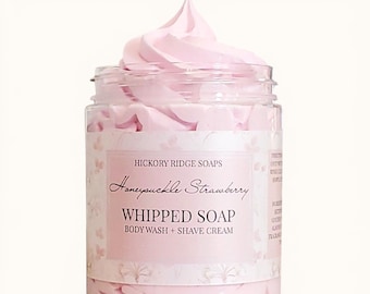 Honeysuckle Strawberry Whipped Soap | Creamy Foaming Bath Soap | Moisturizing Body Wash Alternative | Handmade Bath & Body