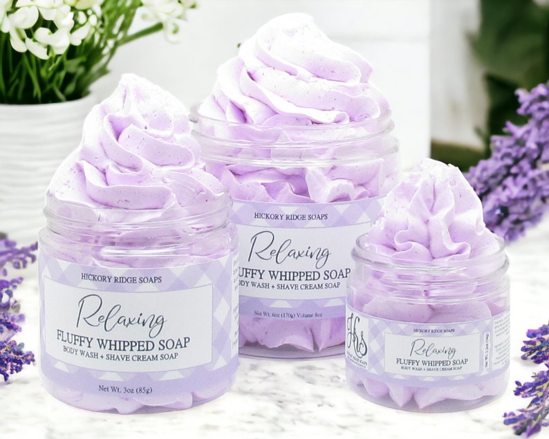 Relaxing Fluffy Whipped Soap Lavender Bath Soap, Body Wash, Shaving Cream, Cream Soap, Soap, Body Soap, Gift For Her image 1