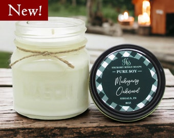 Mahogany Oakwood Natural Soy Candle | Highly Scented Candles | Pure Soy Candles | Mason Jar | Candle Gifts | Winter Candle, Christmas Candle