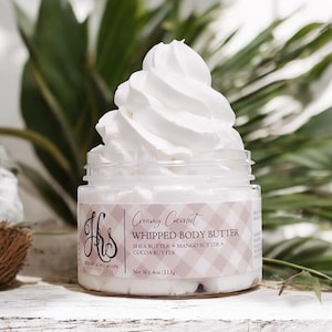 Natural Whipped Body Butter | Creamy Coconut Whipped Triple Butter Lotion | Coconut Body Butter | Shea Butter, Mango Butter, Cocoa Butter