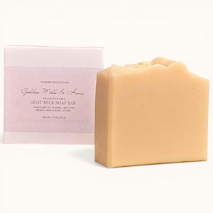 Jabón de leche de cabra con leche dorada y miel / Jabón sin perfume para pieles sensibles / Jabón de miel natural, hecho a mano y procesado en frío