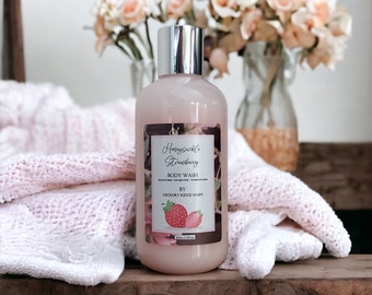 Honeysuckle Strawberry Body Wash, Bath Gel , Bubble Bath + Hair and Body Wash, Body Wash For Dry Skin