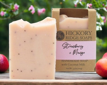 Strawberry + Mango Soap, Handmade Soap, Natural Soap, Homemade Soap, Vegan Soap, Clay Soap, Cold Process Soap, Body Soap, Artisan Soap Bars