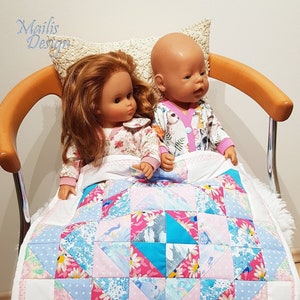 Doll blanket 47cm/18, patchwork quilt, doll bedding for Baby Born and sister, for Lissi doll, Baby Annabell and similar 40-50 cm dolls. image 1