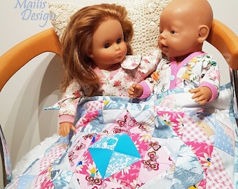 Doll blanket 47cm/18", patchwork quilt, doll bedding for Baby Born and sister, Lissi doll, Baby Annabell and similar 40-50 cm/15-19" dolls.