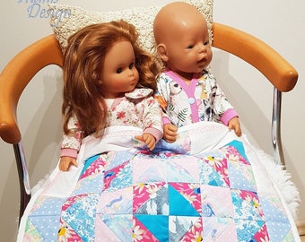 Doll blanket 47cm/18", patchwork quilt, doll bedding for Baby Born and sister, for Lissi doll, Baby Annabell and similar 40-50 cm dolls.