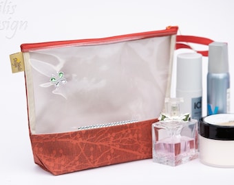 Clear zipper pouch with pearls, transparent airport security pouch, travel organizer purse bag, pvc vegan crystal clear bag