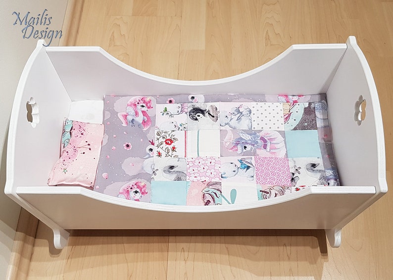Doll blanket 45cm/18 and pillow, patchwork quilt, doll bedding for Baby Born and similar 40-50 cm/15-19 dolls. image 4