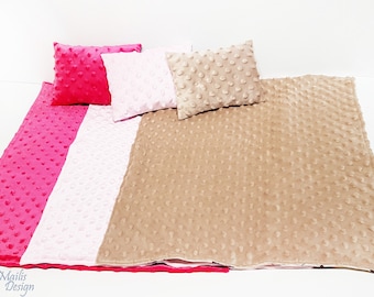 Doll blanket 55 cm (21") and pillow, minky fleece, doll bedding set.