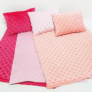 Doll blanket 45 cm 17 and pillow, minky fleece, doll bedding for Baby Born and similar dolls. image 1