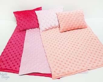 Couverture pour poupée 45 cm (17") et oreiller, polaire Minky, literie pour Baby Born et poupées similaires.