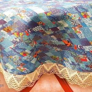 Linen gift set, linen tablecloth round 150 cm and 3 linen kitchen towels, blue, 100% linen fabric image 4