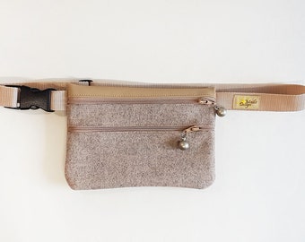 Waist bag, vegan belt bag, felt & faux leather, beige boho style Hip bag for girls and boys, for mens and womens