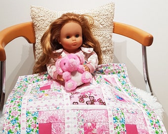 Doll blanket 45cm/17,5", patchwork quilt, doll bedding for Baby Born and sister, Lissi doll, Baby Annabell and similar 40-50cm/15-19" dolls.