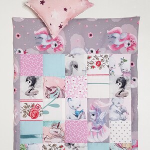 Doll blanket 45cm/18 and pillow, patchwork quilt, doll bedding for Baby Born and similar 40-50 cm/15-19 dolls. image 2