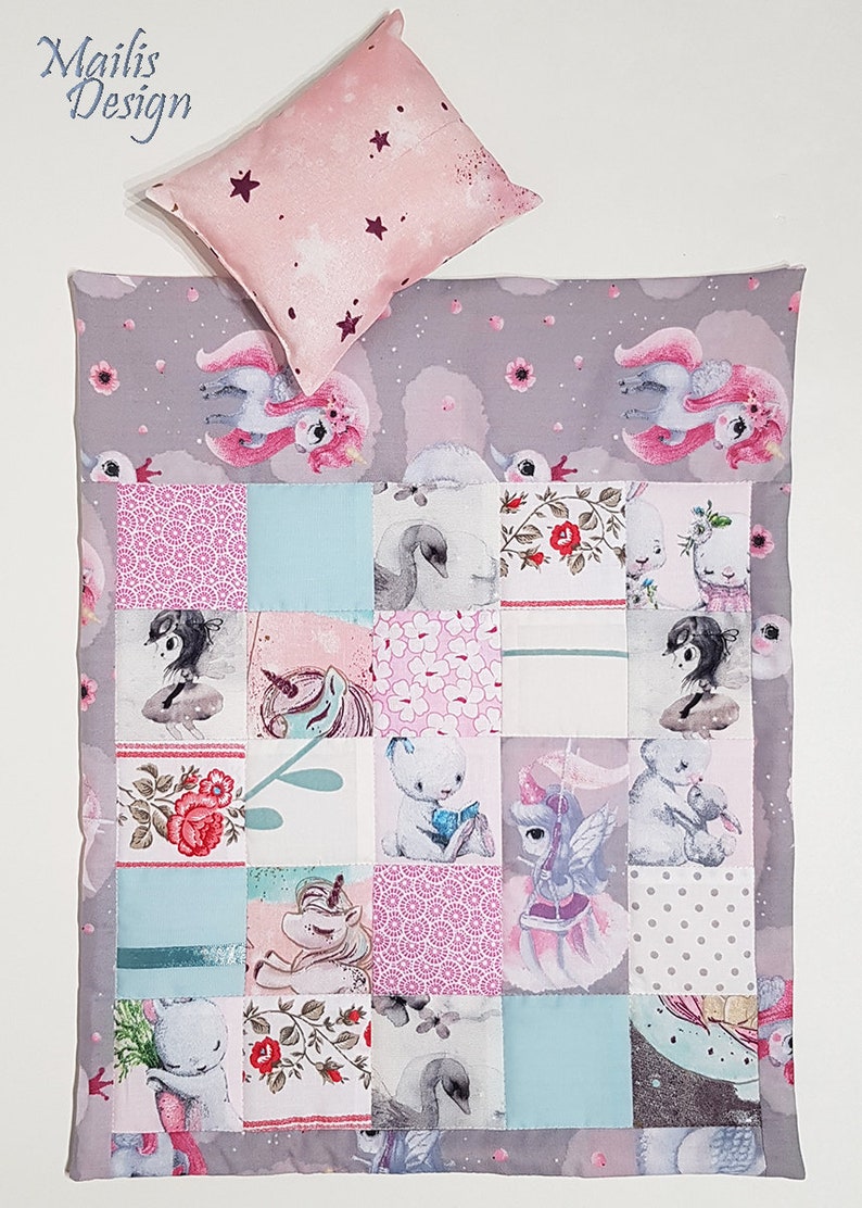 Doll blanket 45cm/18 and pillow, patchwork quilt, doll bedding for Baby Born and similar 40-50 cm/15-19 dolls. image 2