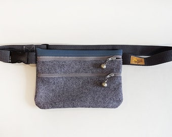 Waist bag, vegan belt bag, felt & faux leather,  dark grey, boho style Hip bag for girls and boys, for mens and womens