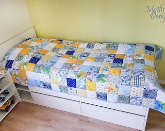 Full Size Patchwork Quilt, blue and yellow