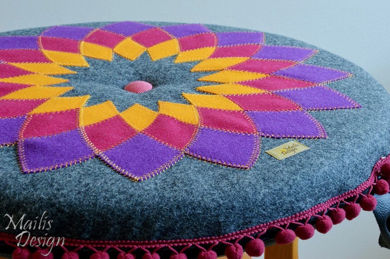 Mandala patterned cushion, Round seat pad, floor cushion, meditation pillow for yoga studio, picnic, resting corner, Patio & outdoor image 10