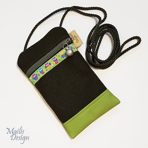 Phone case for hanging, Cellphone crossbody bag, iPhone shoulder bag, zip Pouch, woolen felt and leatherette. image 1