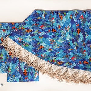 Linen gift set, linen tablecloth round 150 cm and 3 linen kitchen towels, blue, 100% linen fabric image 2