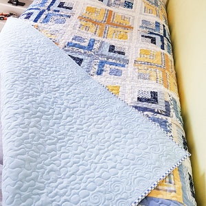 Full Size Patchwork Quilt, blue and yellow image 4