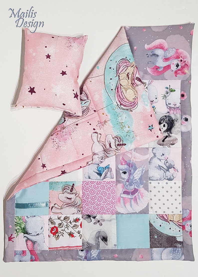 Doll blanket 45cm/18 and pillow, patchwork quilt, doll bedding for Baby Born and similar 40-50 cm/15-19 dolls. image 3