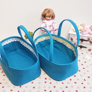 Dolls carry cot 23cm/9 for Paola Reina mini, dolls bedding set, dolls mattress, blanket and pillow, dolls carry basket image 2