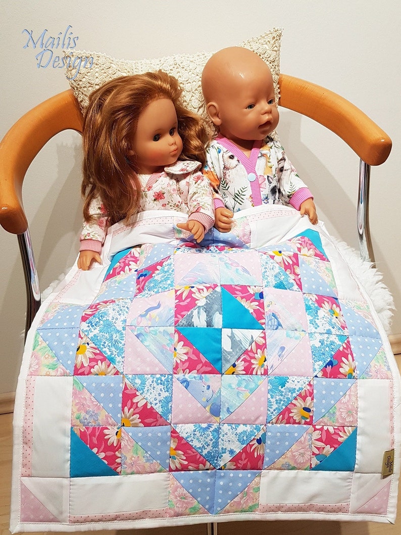 Doll blanket 47cm/18, patchwork quilt, doll bedding for Baby Born and sister, for Lissi doll, Baby Annabell and similar 40-50 cm dolls. image 1