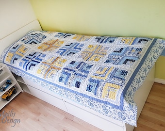 Full Size Patchwork Quilt, blue and yellow