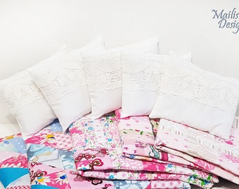 Doll pillow 16 x 13 cm (6 x 5"), white cotton pillow with cotton lace, doll bedding for Baby Born and similar dolls.
