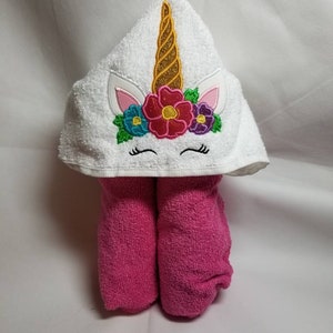 Flower Unicorn Hooded Towel, Bath Towel, Beach Towel