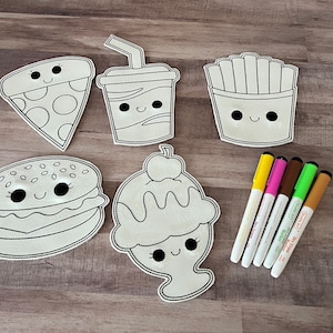 Food Coloring Dolls, Reusable, Pizza, Hamburger, Fries, Soda, Sundae, Flat Dolls
